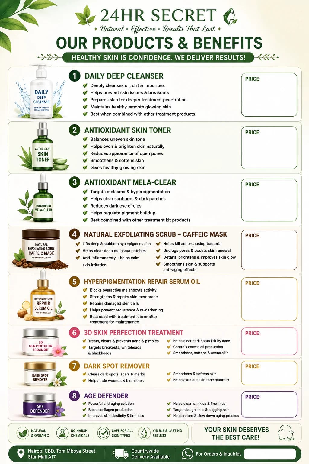 24HR SECRET — our products and their benefits, full line reference